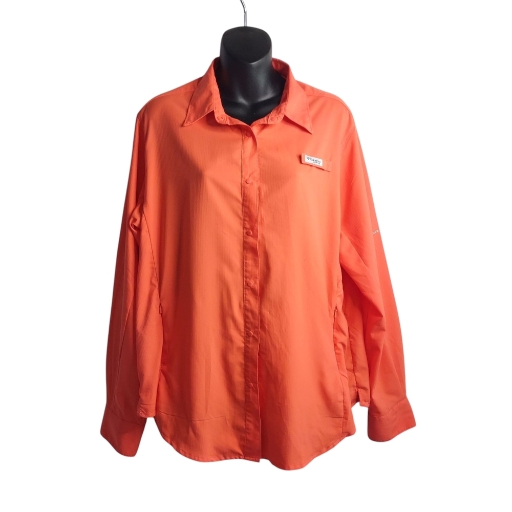 Columbia PFG Button Up Shirt Women's Orange Summer Outdoor Shirt Sz XL/TG